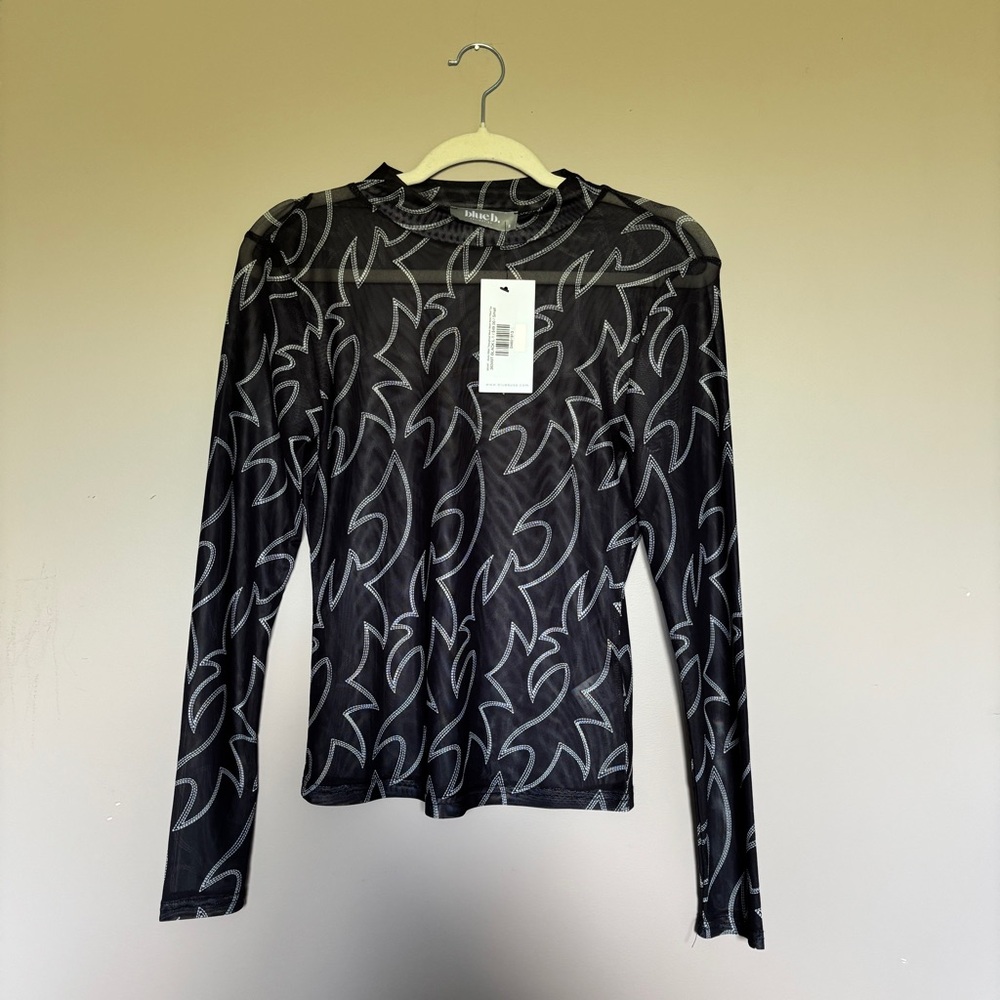 Black Sheer Bootstitch Long Sleeve Top